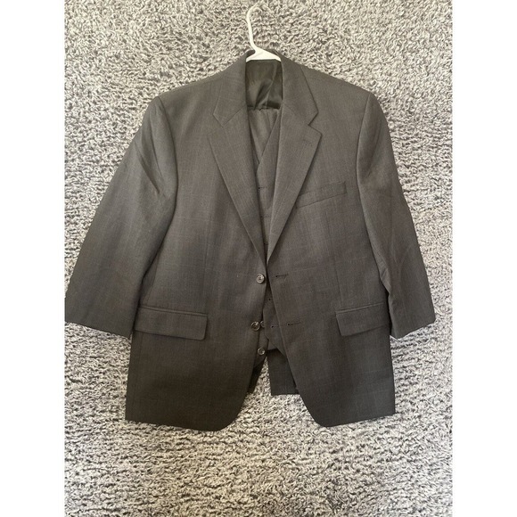 42R Lauren Ralph Lauren 3-Piece Suit Blazer Vest Pants Gray Wool 36x25